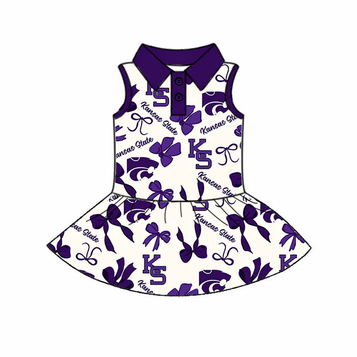 6.28Preorder (moq 5)Baby Girls Purple Sleeveless Bows Plaid KS Button Team Knee Length Dresses