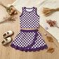 RTS NO MOQ yoga GSD4251 Baby Girls Purple Checked Vest Scallop Skirt Short Yoga Active Clothes Set
