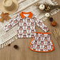 NEW RTS NO MOQ milk silk GLD1602 Baby Girls Long Sleeve Bow Leaf Print Zip Pullover Top Skirt Set