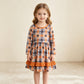 NEW RTS NO MOQ milk silk GLD1707 Baby Girls Bats Checked Ruffle Halloweens Knee Length Dress