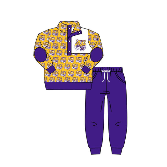 7.30preorder(moq 5) Baby Boys Team Yellow LSU Tigers Pullover Top Pants Clothing Sets