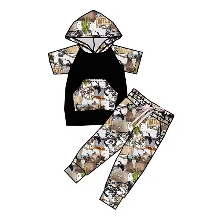 6.16 Boys Cartoon Cow Black Pocket Suit