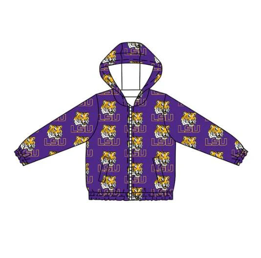 7.31Preorder (moq 5)Baby Boys Purple Long Sleeves Tiger LSU Plaid Hoodies Cardigan Jackets Top