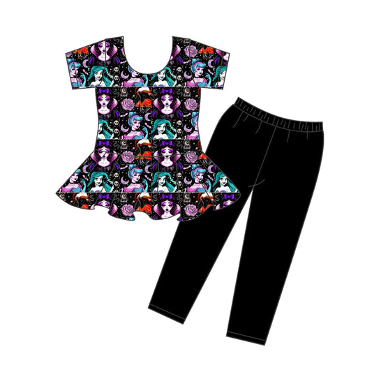 8.9Preorder (moq 5)Baby Girls Halloween Princess tunic Black legging outfits sets