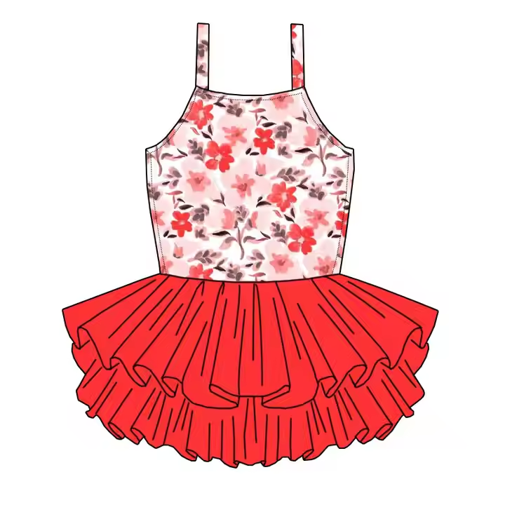 5.22 Red flower suspender dress