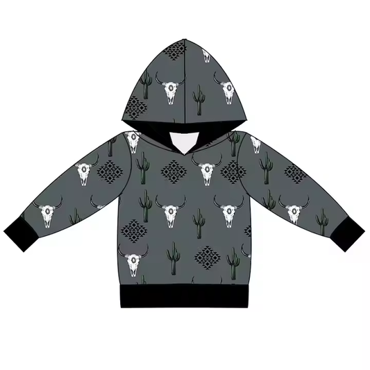 6.25 Grey Hooded Bull Head Long Sleeve Top