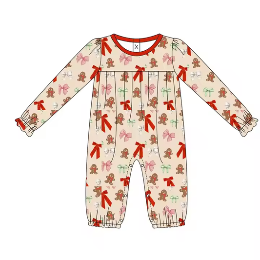 6.25 Gingerbread Christmas Bow Long Sleeve Toddler Clothes