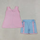 4.1 GSSO3462  Baby Girls Pink Sleeveless Back Bows Tunic Ruffle Shorts Clothes Sets