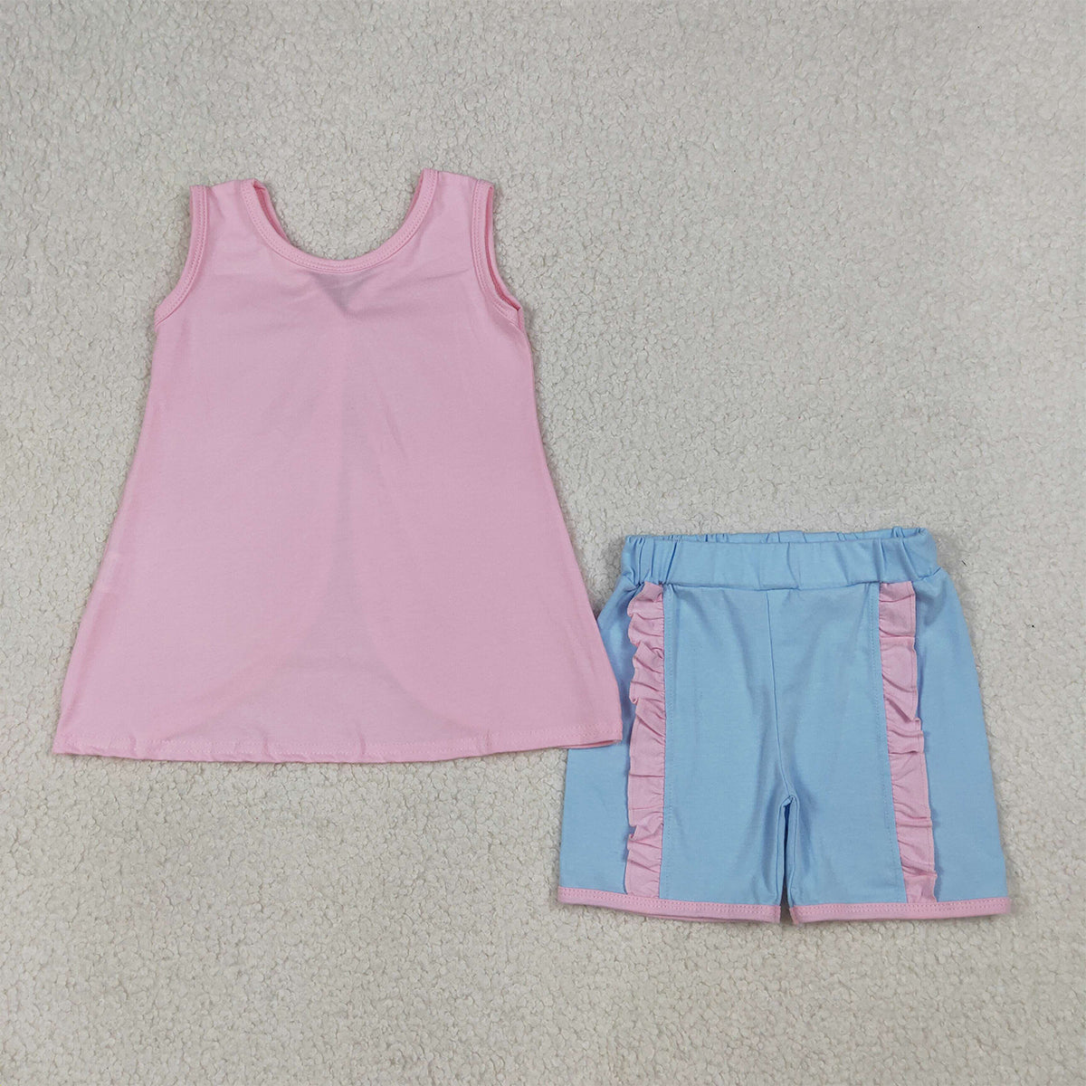4.1 GSSO3462  Baby Girls Pink Sleeveless Back Bows Tunic Ruffle Shorts Clothes Sets