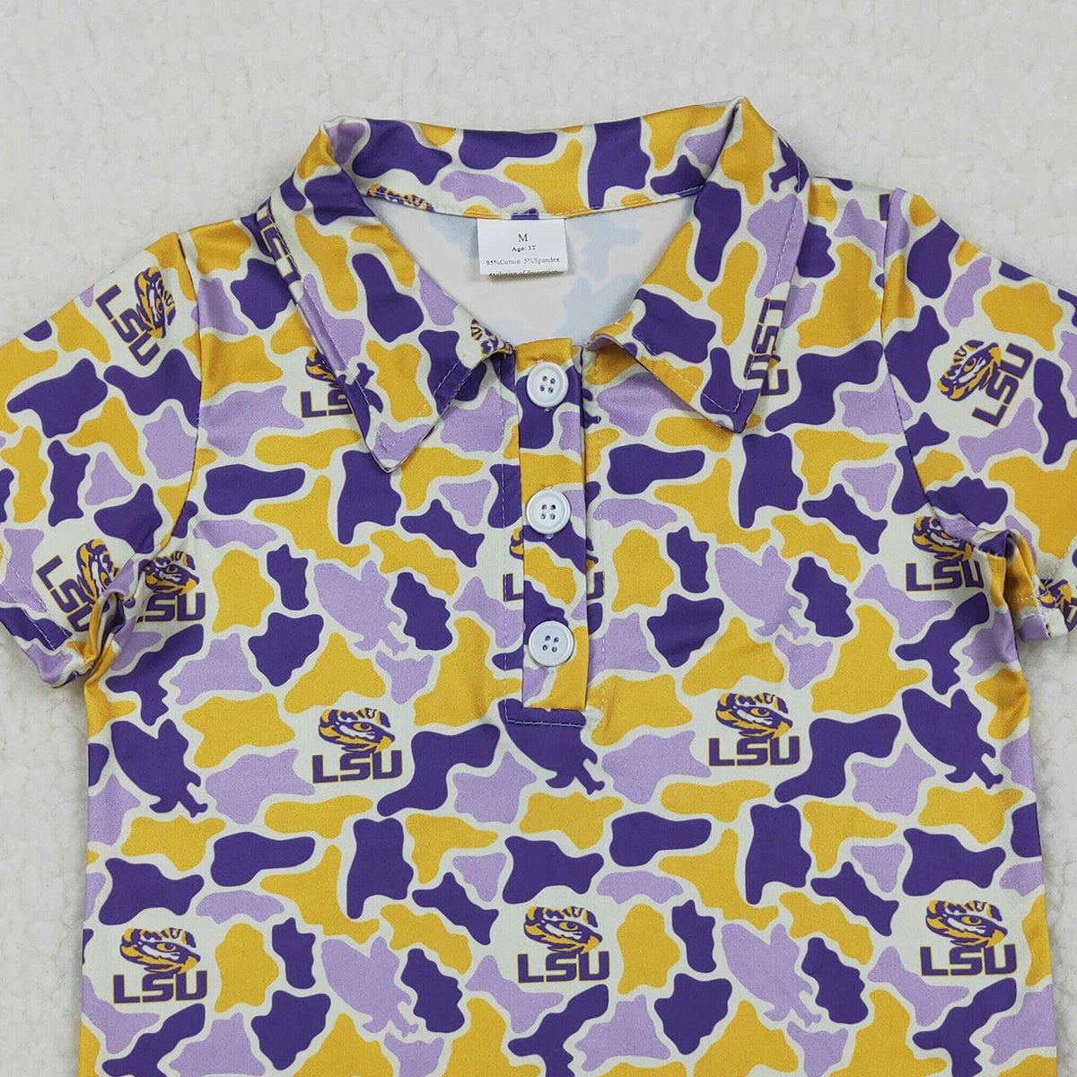 3.30 BT1744 Baby Boys Purple Yellow Camo LSU Button Polo Shirt Top