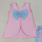 4.1 GSSO3462  Baby Girls Pink Sleeveless Back Bows Tunic Ruffle Shorts Clothes Sets