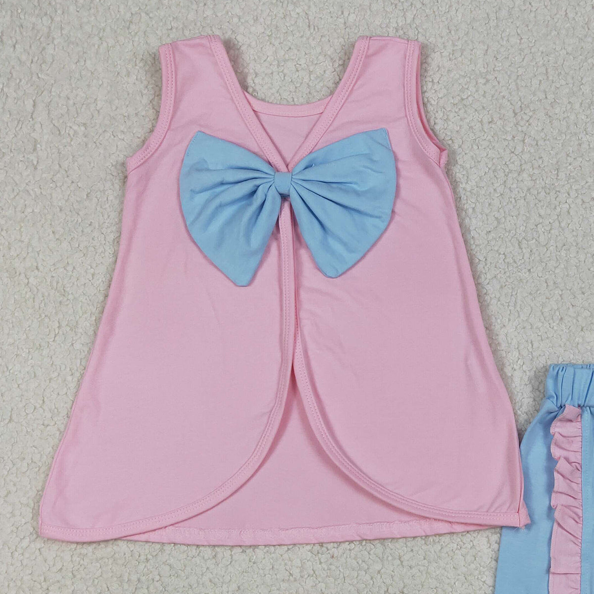 4.1 GSSO3462  Baby Girls Pink Sleeveless Back Bows Tunic Ruffle Shorts Clothes Sets