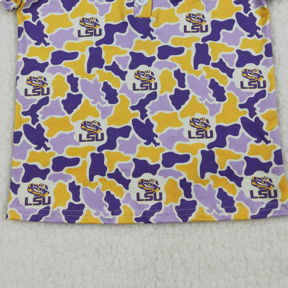 3.30 BT1744 Baby Boys Purple Yellow Camo LSU Button Polo Shirt Top