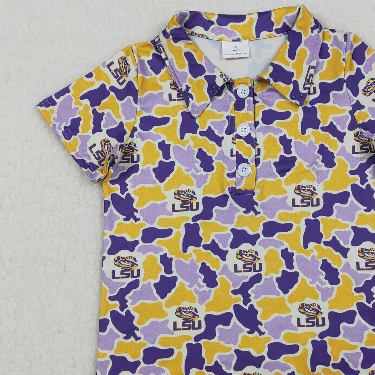 3.30 BT1744 Baby Boys Purple Yellow Camo LSU Button Polo Shirt Top