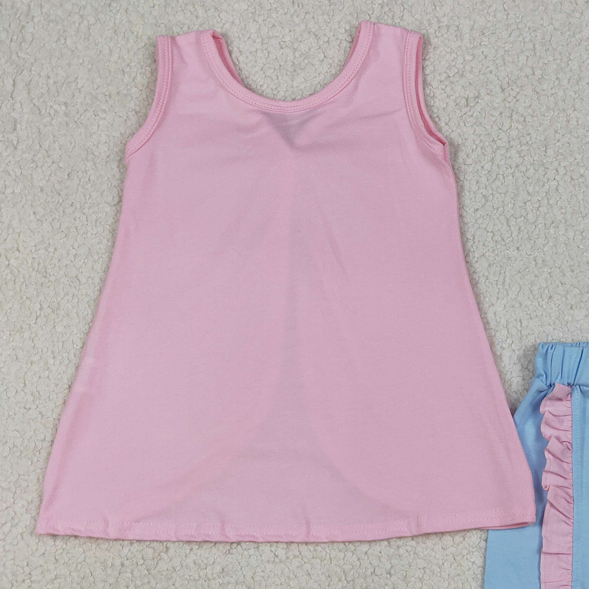 4.1 GSSO3462  Baby Girls Pink Sleeveless Back Bows Tunic Ruffle Shorts Clothes Sets