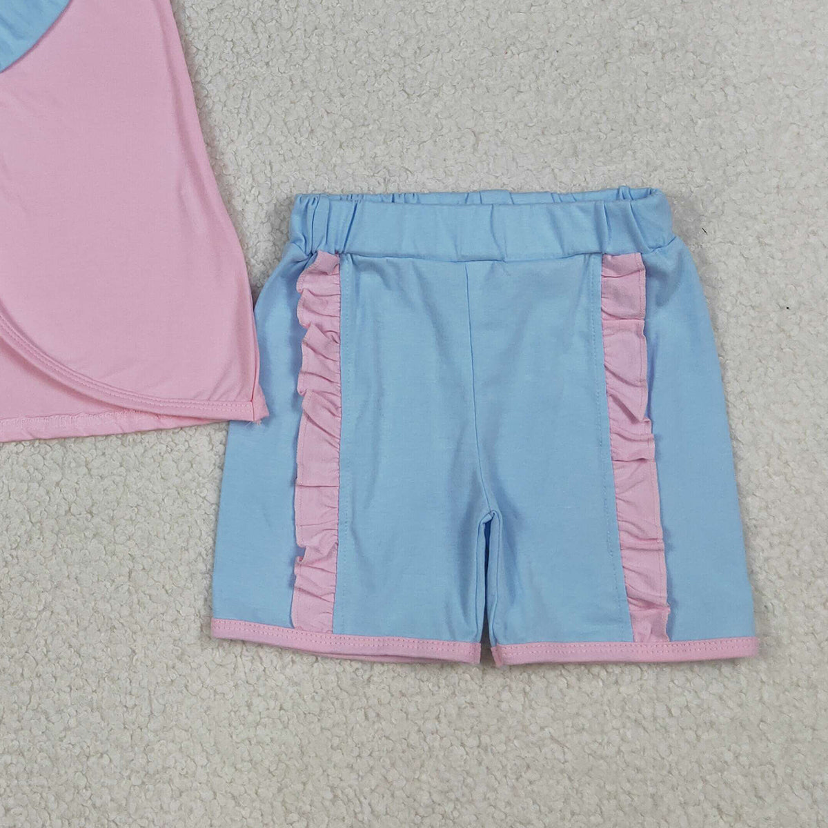 4.1 GSSO3462  Baby Girls Pink Sleeveless Back Bows Tunic Ruffle Shorts Clothes Sets