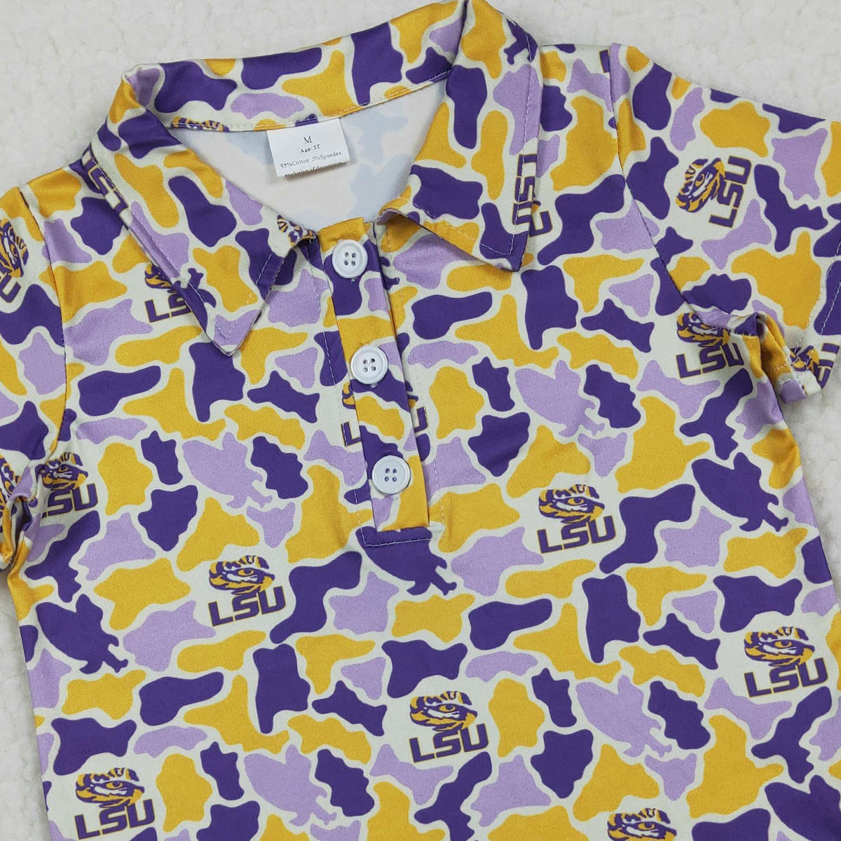 3.30 BT1744 Baby Boys Purple Yellow Camo LSU Button Polo Shirt Top