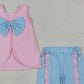 4.1 GSSO3462  Baby Girls Pink Sleeveless Back Bows Tunic Ruffle Shorts Clothes Sets