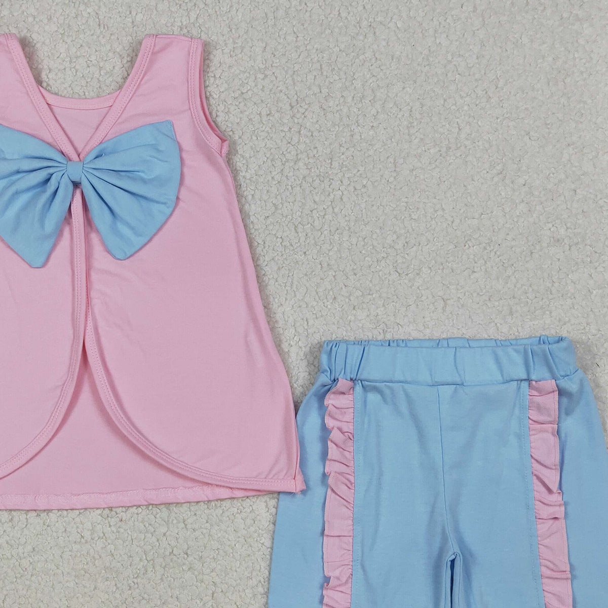 4.1 GSSO3462  Baby Girls Pink Sleeveless Back Bows Tunic Ruffle Shorts Clothes Sets