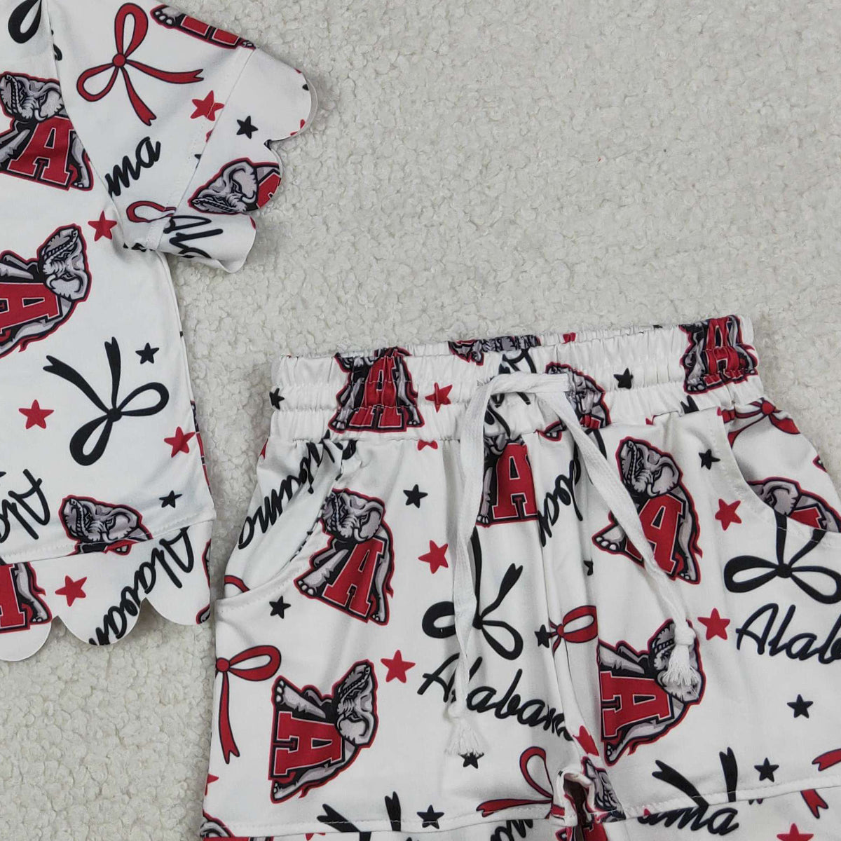 GSSO3253 Baby Girls Star Bows A Elephants Top Scallop Shorts Team Clothes Sets