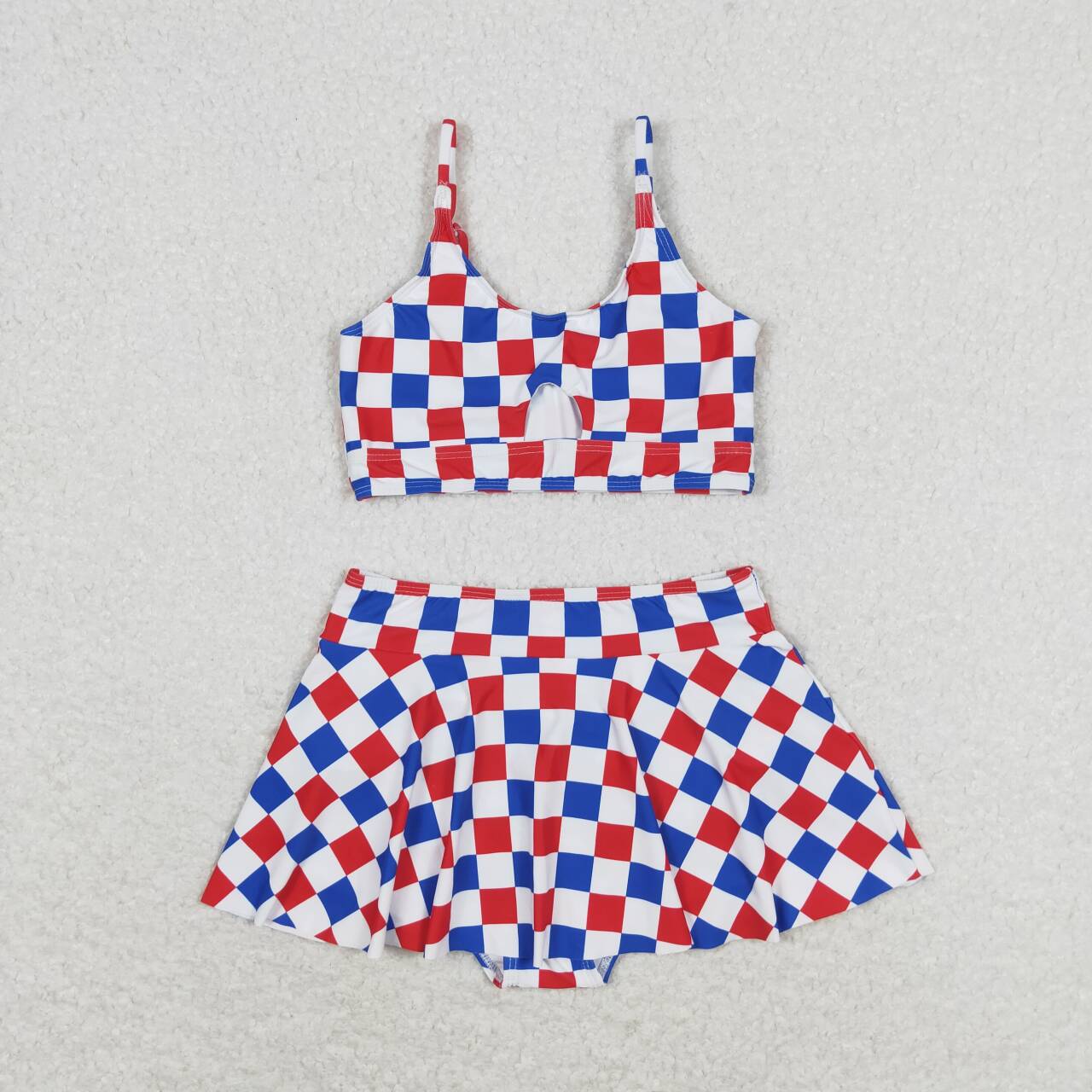 S0287 Red, blue and white plaid National Day swimsuit set