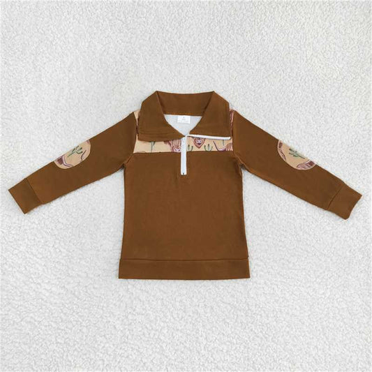 BT0298 Alpine Bullhead Cactus Brown Zipper Long Sleeve Top