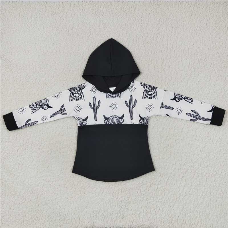 cow hoodie black boy hooded top long sleeve kid clothes