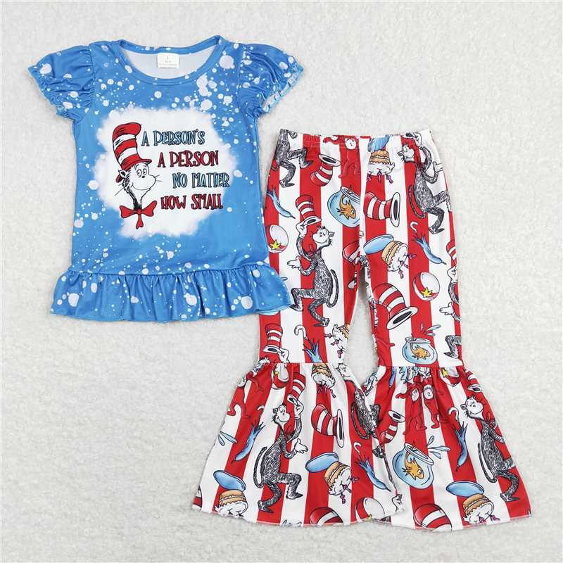 GSPO1093 dr seuss letter blue lace short sleeve red and white striped suit