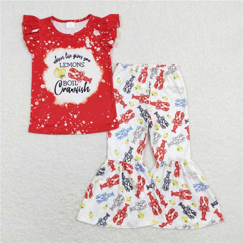 GSPO1170 Lemon Crayfish Red Short Sleeve Pants Suit