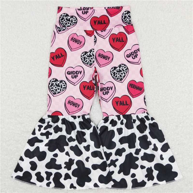 P0344 howdy letter love pink plaid cow pattern trousers