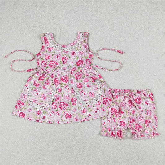 GSSO0685 Floral lace sleeveless shorts set