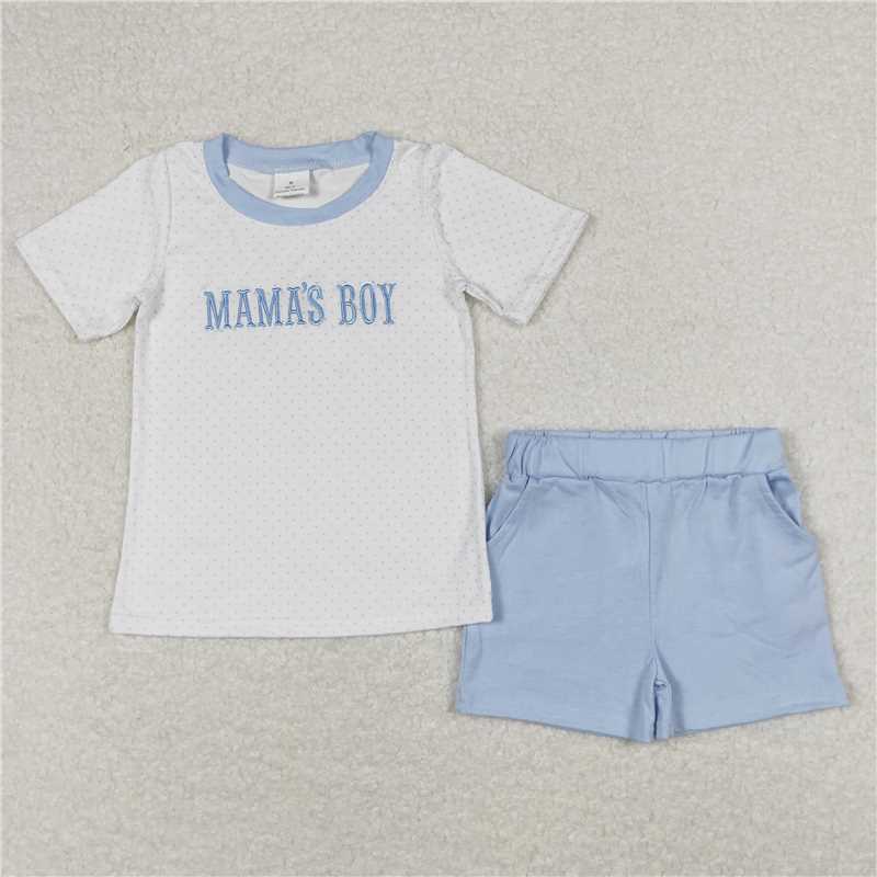 BSSO0570 mama's boy embroidered letter polka dot white short-sleeved blue shorts suit