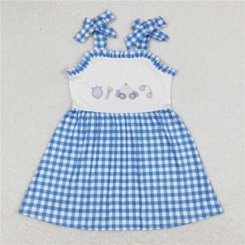 GSD0905 police flashlight blue and white plaid lace slip dress