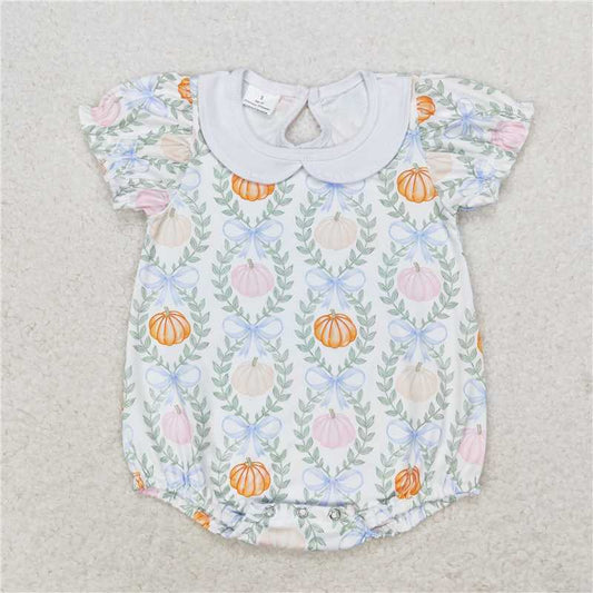 SR1827 Pumpkin leaf bow white baby collar vest jumpsuit