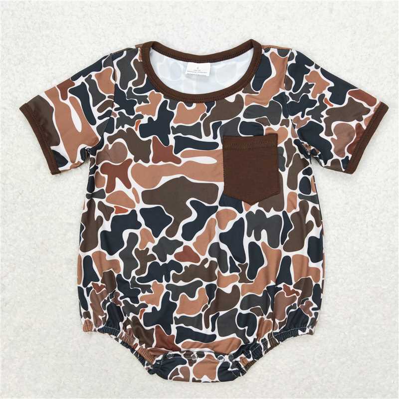 SR1580 Camouflage brown pocket short-sleeved jumpsuit