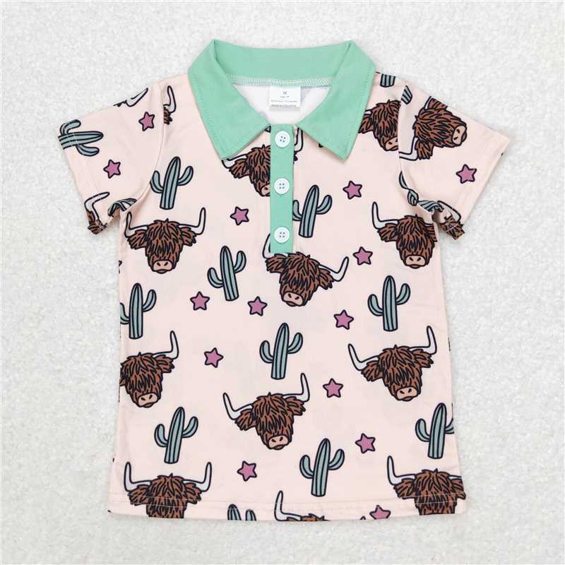 BT0143 Boys Alpine Cow Cactus Short Sleeve Top