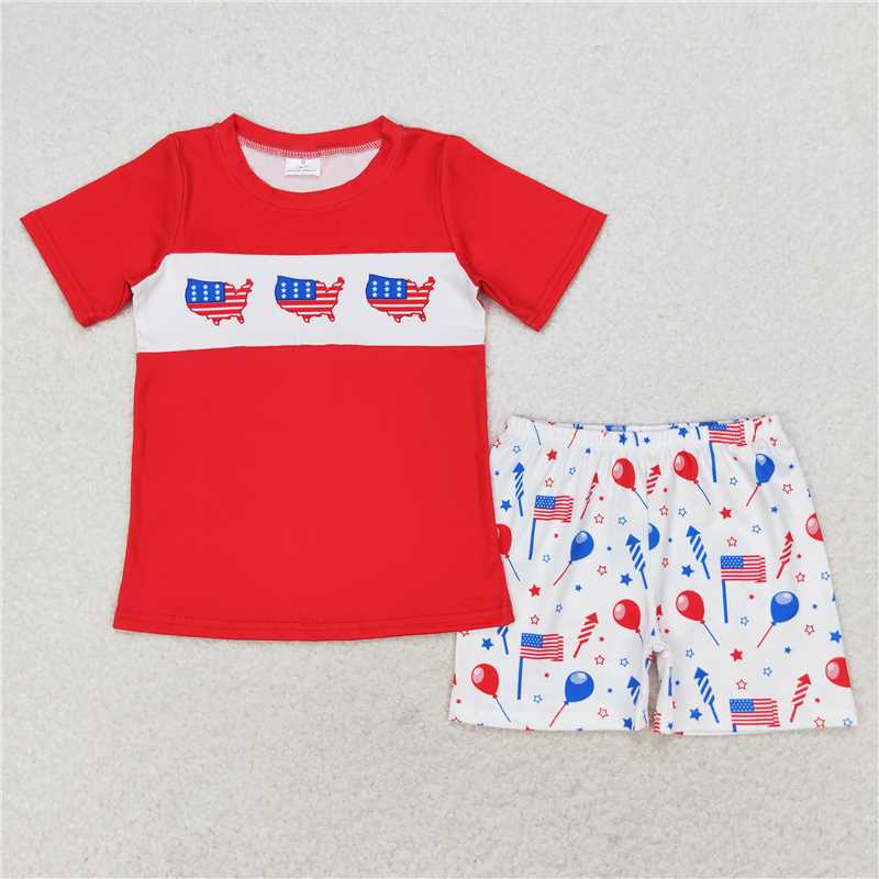 BSSO0633 American flag red short-sleeved balloon star fireworks white shorts suit