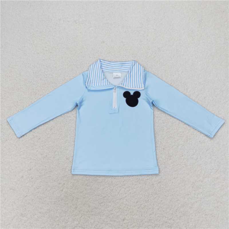 BT0708 Mickey blue zipper long-sleeved top