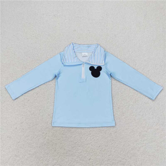 BT0708 Mickey blue zipper long-sleeved top