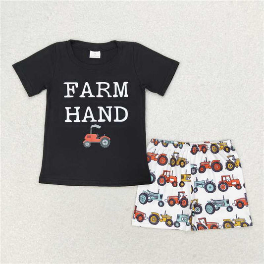 BSSO0942 Farm hand tractor black short-sleeved shorts suit