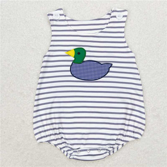 SR1592 Embroidered duck grey striped vest bodysuit