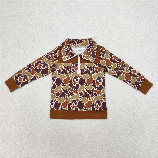 BT0712 Duck camouflage brown zip-up long-sleeved top