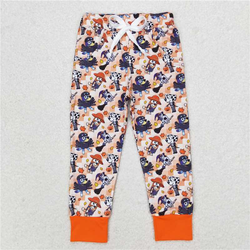 P0476 bluey leaf orange plaid trousers