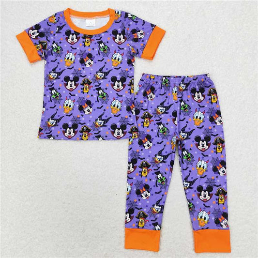 BSPO0434 Halloween Mickey Donald Duck purple and orange short-sleeved trousers pajamas set