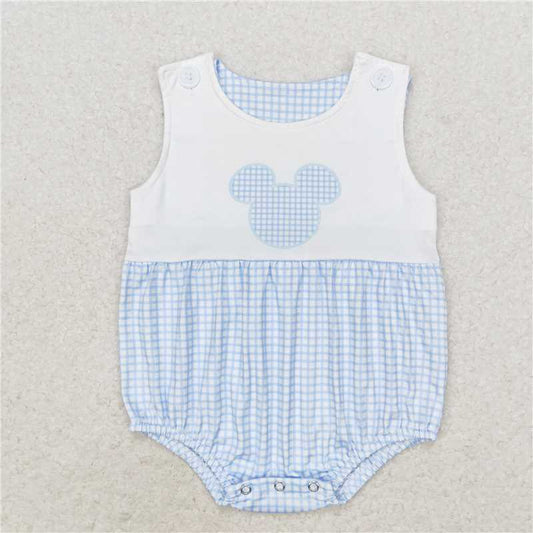 SR1534 Mickey blue plaid vest jumpsuit