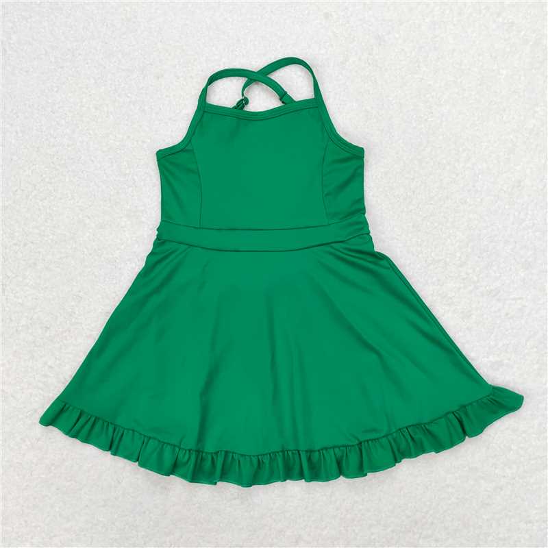 S0444 Solid green sportswear skirt swimsuit