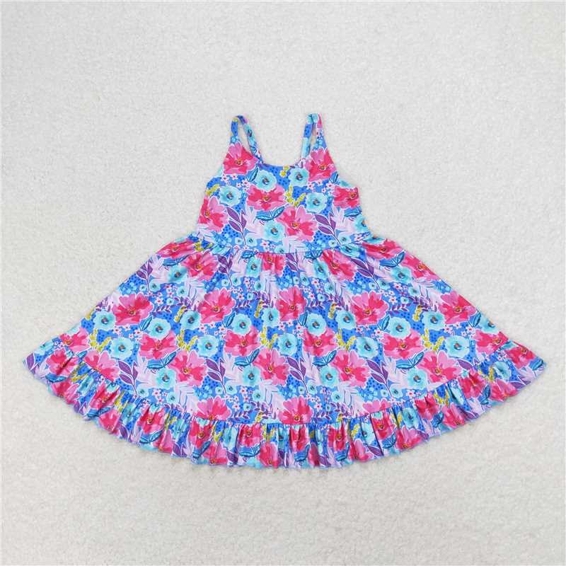 GSD1226 Flower blue suspender dress