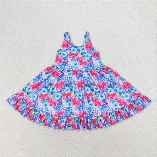 GSD1226 Flower blue suspender dress