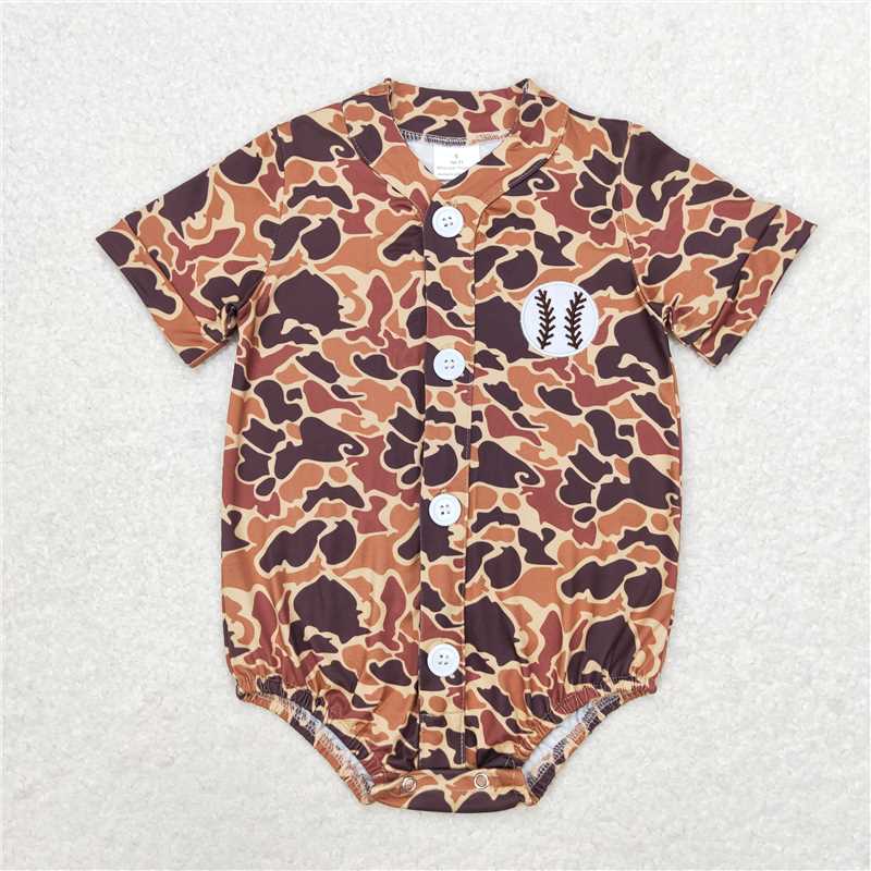 SR1684 Embroidered baseball brown camouflage short-sleeved jumpsuit