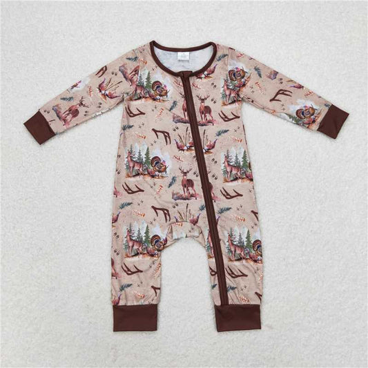 LR1014 Modal Deerhorn Turkey Brown Zipper Long Sleeve Bodysuit